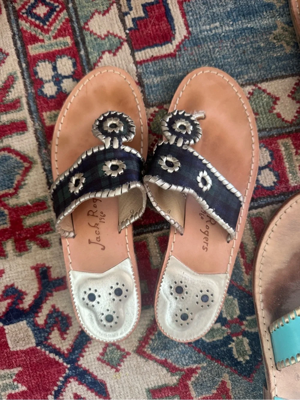 Lot: Jack Rogers  Leather Slide Sandals - Embellished Medallions